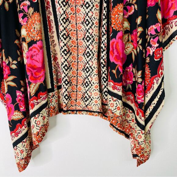 NEW Angie pink black red floral boho cropped open kaftan medium - Picture 3 of 7